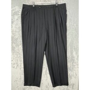 Trussini Mens Pleated Pinstripe Wool Dress Pants IT 56 Made in Italy FLAWS
